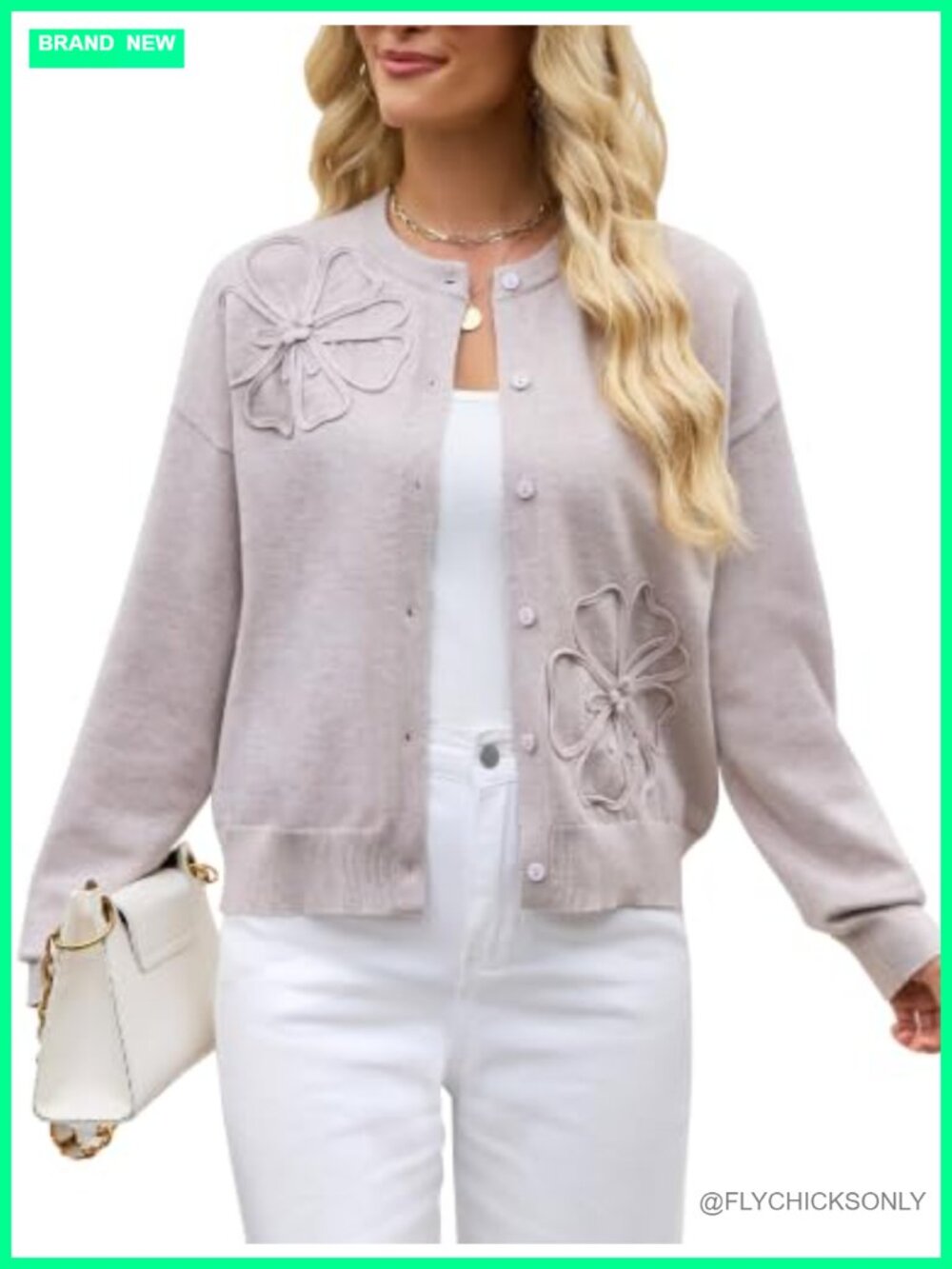 Wool Blend Floral Knit Cardigan Women Casual Sweater 3D